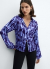 Mango Camisa fruncida estampada - Azul