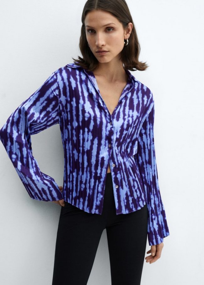 Mango Camisa fruncida estampada - Azul