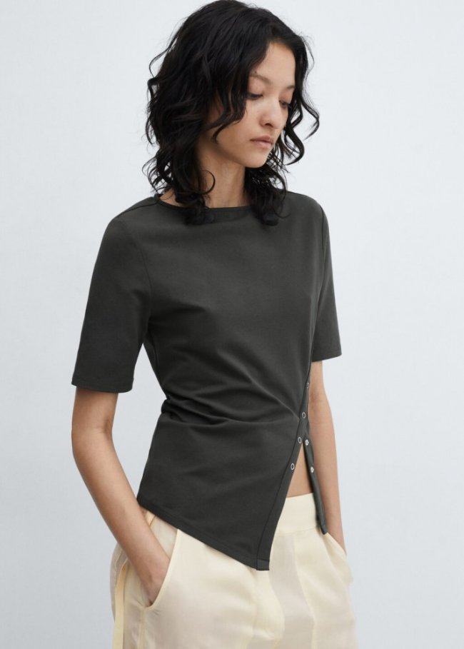 Mango Camiseta algodón abertura - Gris antracita