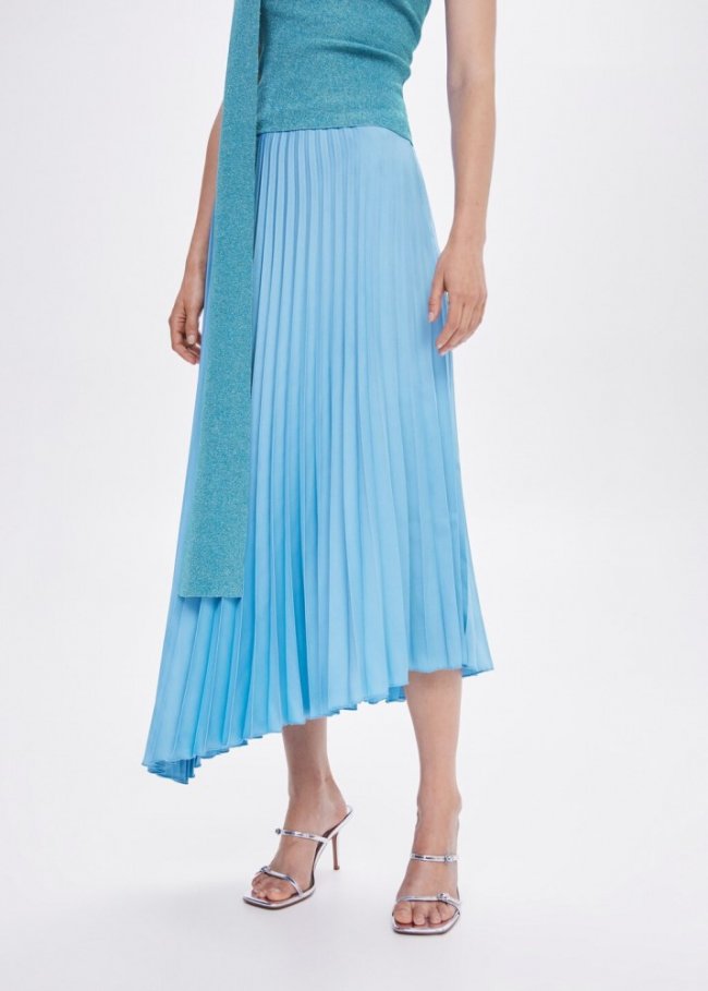 Mango Falda plisada asimétrica - Azul celeste