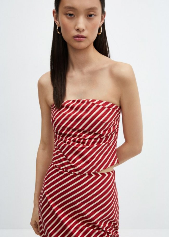 Mango Top rayas algodón - Rojo