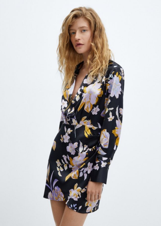 Mango Vestido satinado estampado floral - Negro