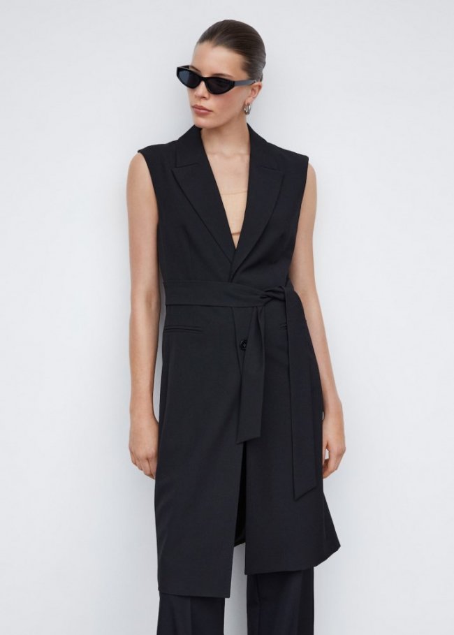 Mango Chaleco largo lazo - Negro