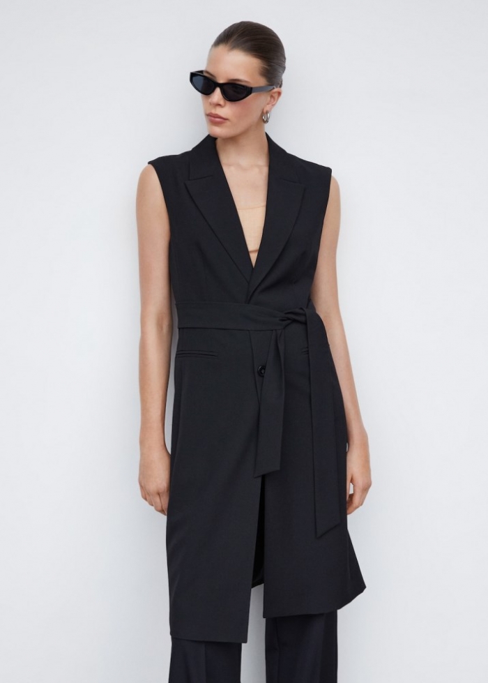 Mango Chaleco largo lazo - Negro