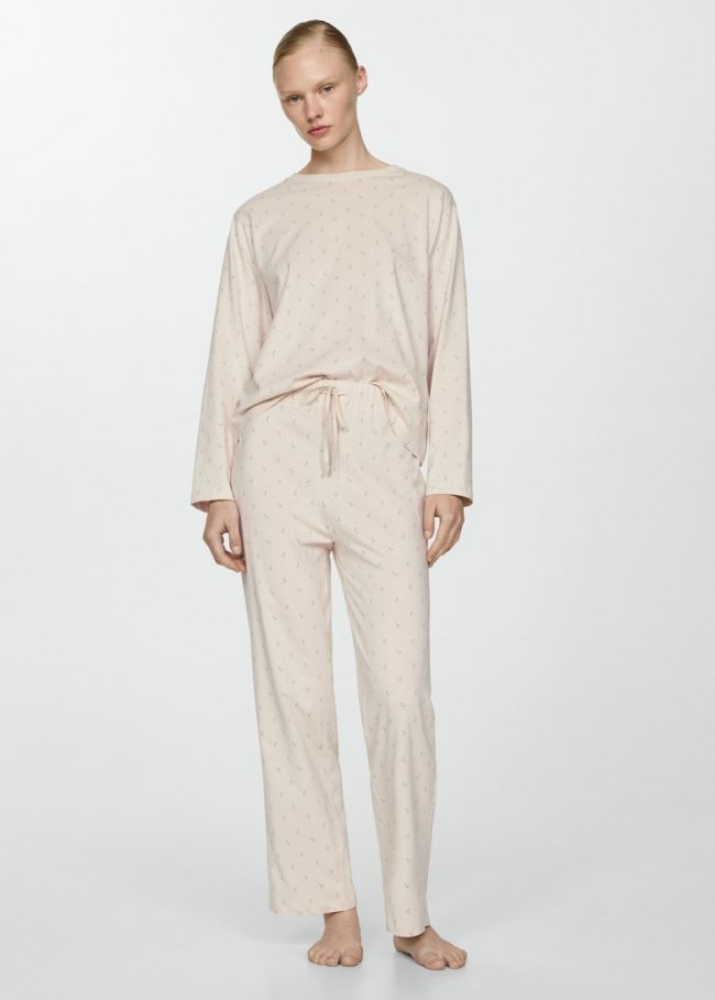 Mango Pijama dos piezas algodón - Blanco roto