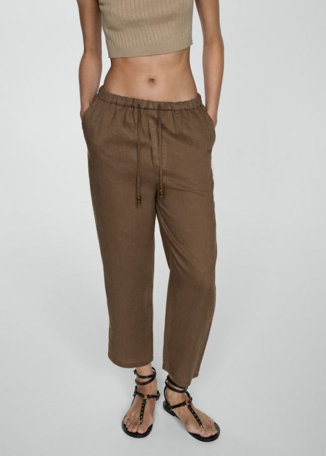 Mango Pantalón 100% lino - Topo