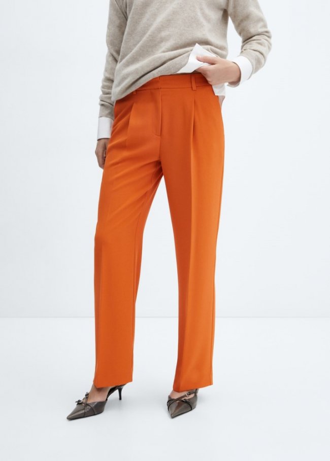 Mango Pantalón recto pinzas - Rojo anaranjado