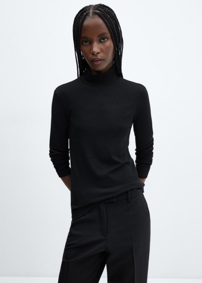 Mango Camiseta cuello alto - Negro