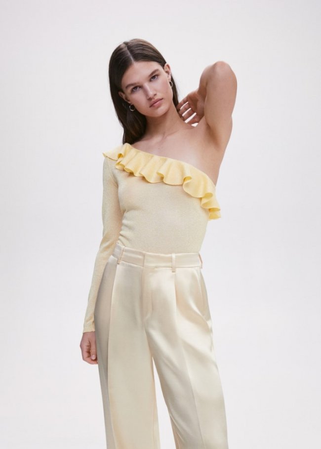 Mango Jersey asimétrico volante - Amarillo pastel