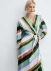 Mango Vestido rayas satinado - Crudo