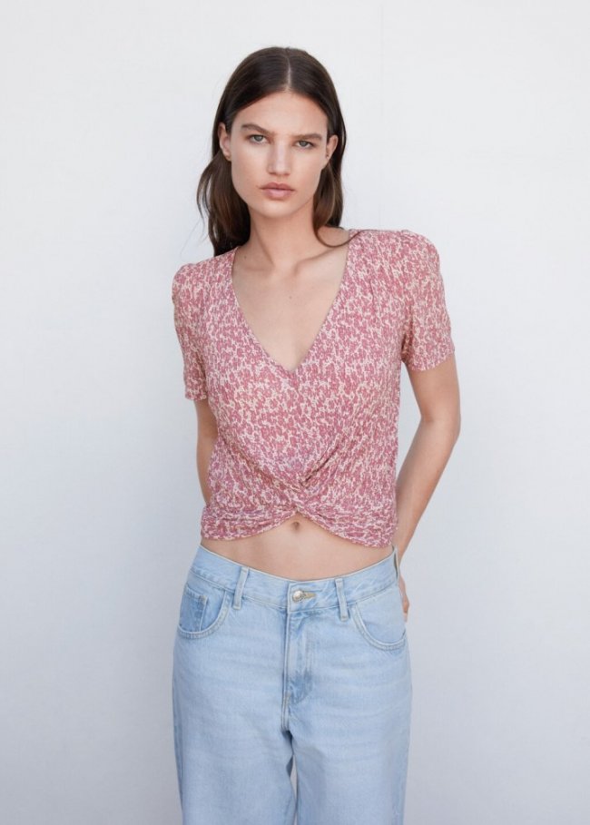 Mango Blusa textura nudo - Morado claro/pastel