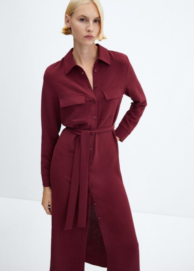 Mango Vestido camisero lazo - Cereza