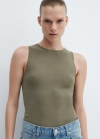 Mango Top punto tirantes anchos - Khaki
