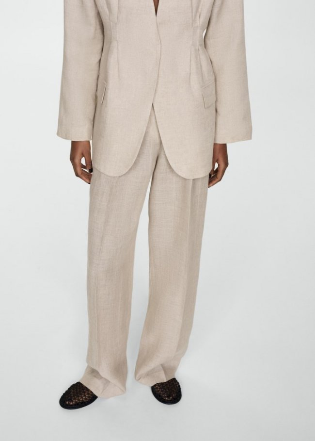 Mango Pantalón traje 100% lino - Beige