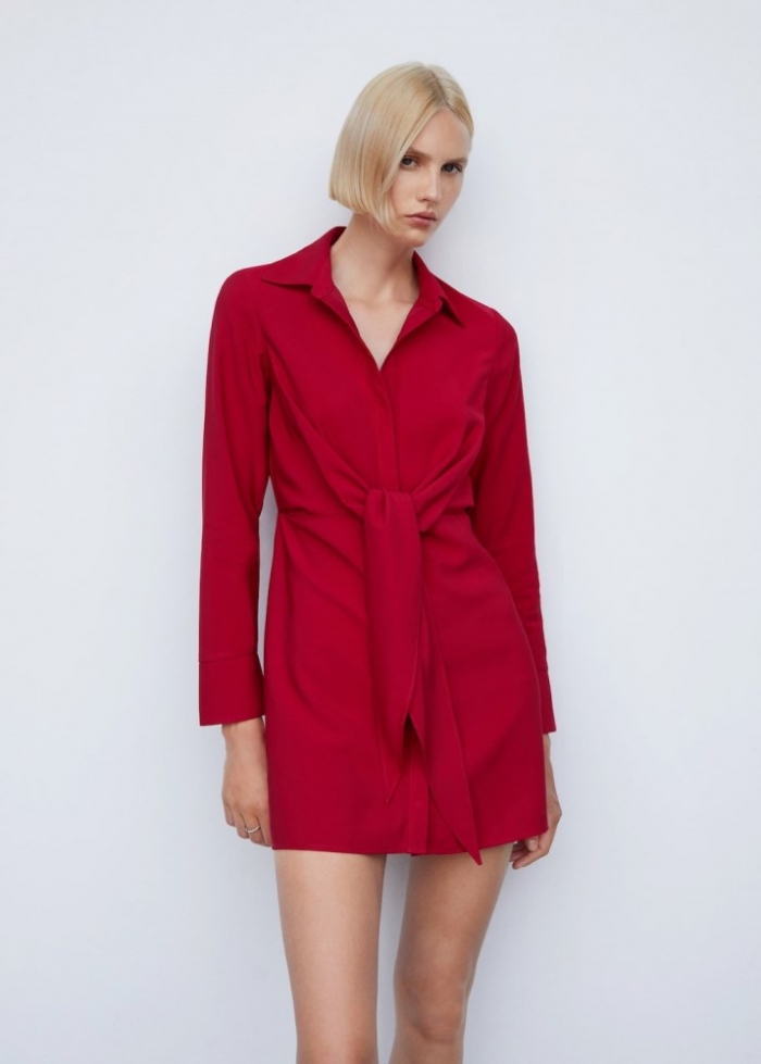 Mango Vestido camisero detalle nudo - Rojo