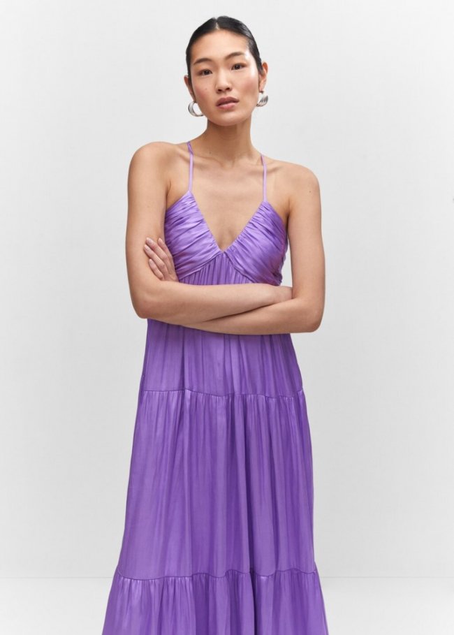 Mango Vestido satinado fruncido - Morado claro/pastel