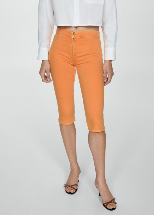 Mango Jeans slim capri cremallera - Naranja
