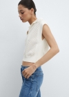 Mango Top calado cuello polo - Blanco roto