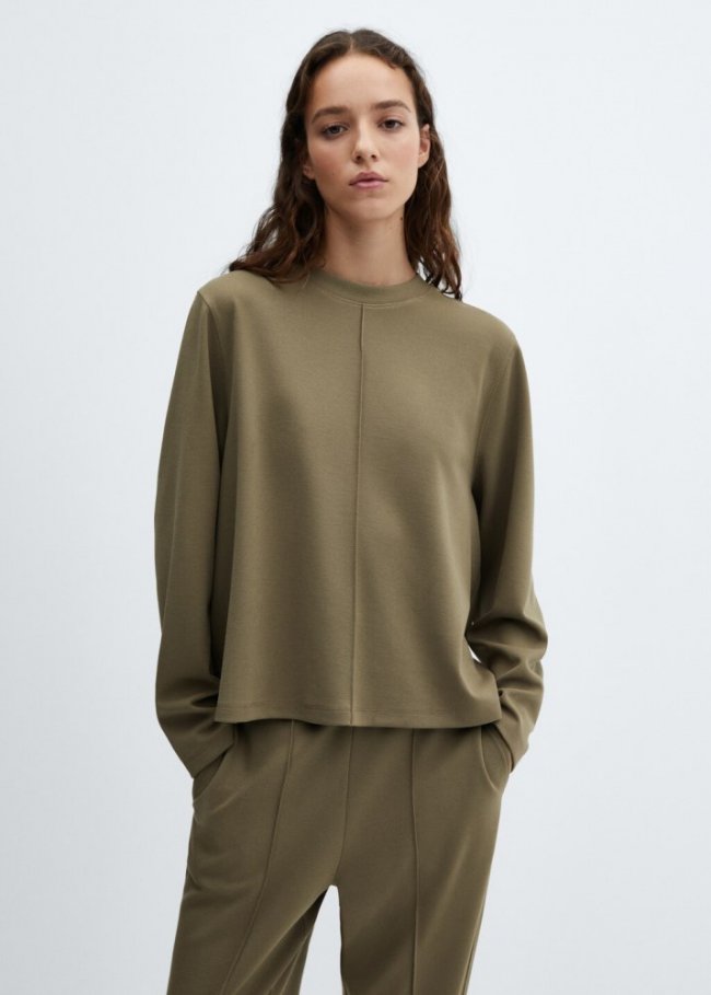Mango Sudadera costuras decorativas - Khaki