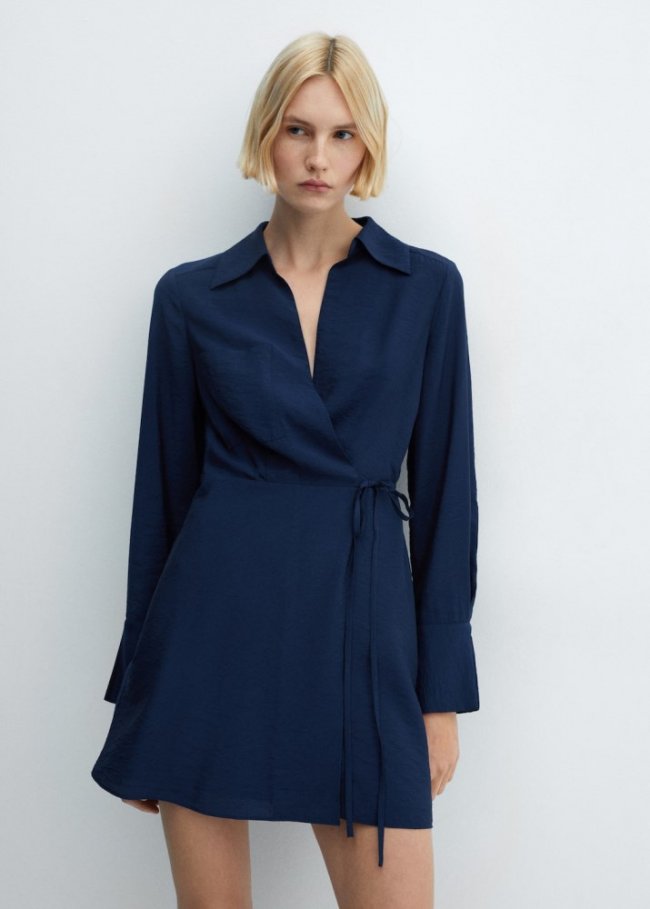 Mango Vestido cruzado lazo - Azul noche