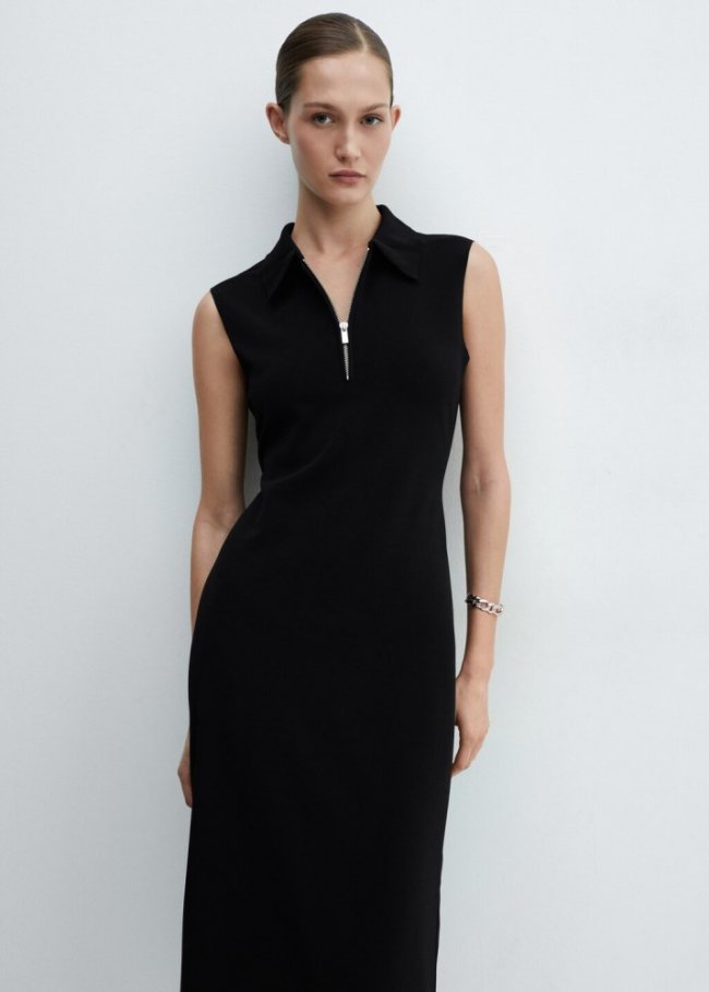 Mango Vestido cuello cremallera - Negro