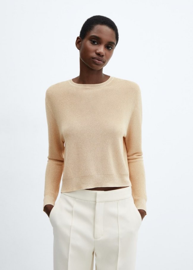 Mango Jersey lúrex cuello redondo - Oro
