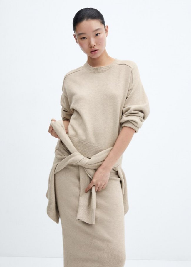 Mango Jersey costuras decorativas - Gris claro/pastel