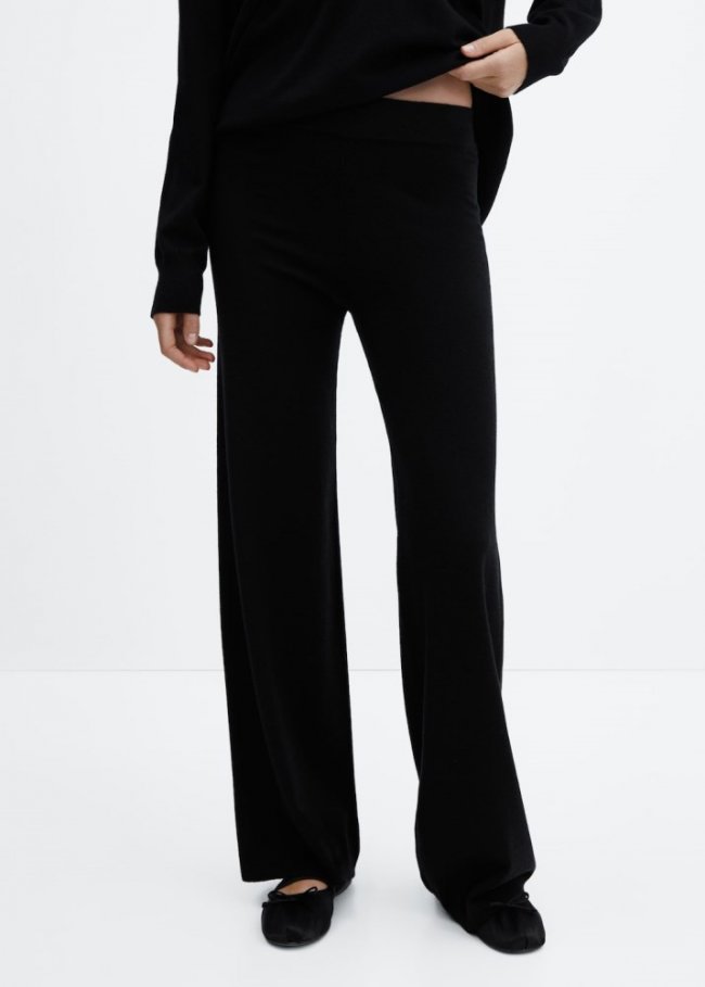 Mango Pantalón punto wideleg - Negro