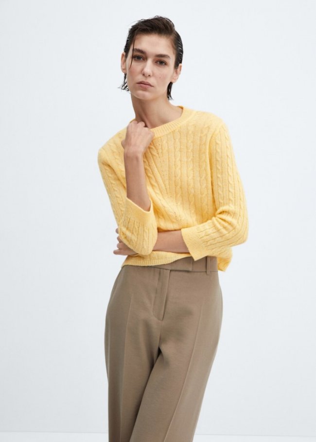 Mango Jersey punto trenzado - Amarillo pastel