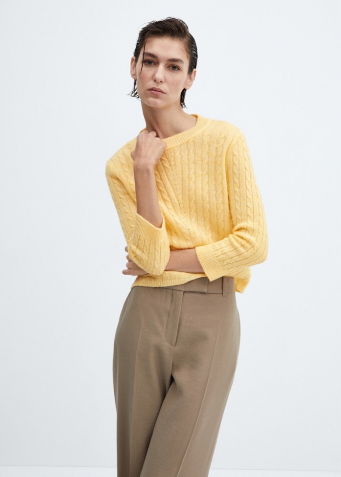 Mango Jersey punto trenzado - Amarillo pastel