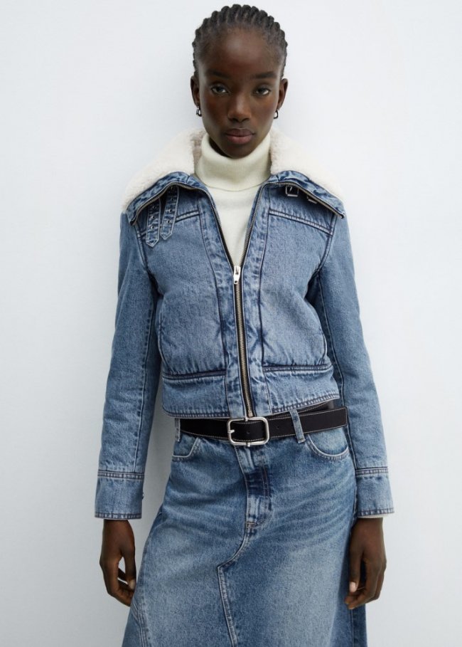 Mango Chaqueta vaquera borreguito - Azul oscuro