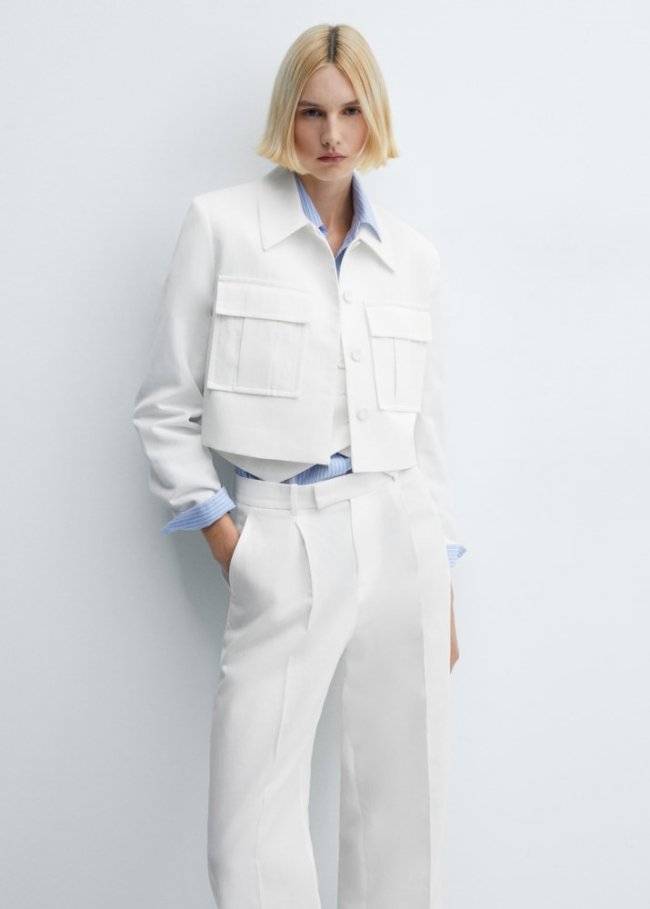 Mango Chaqueta crop traje bolsillos - Blanco