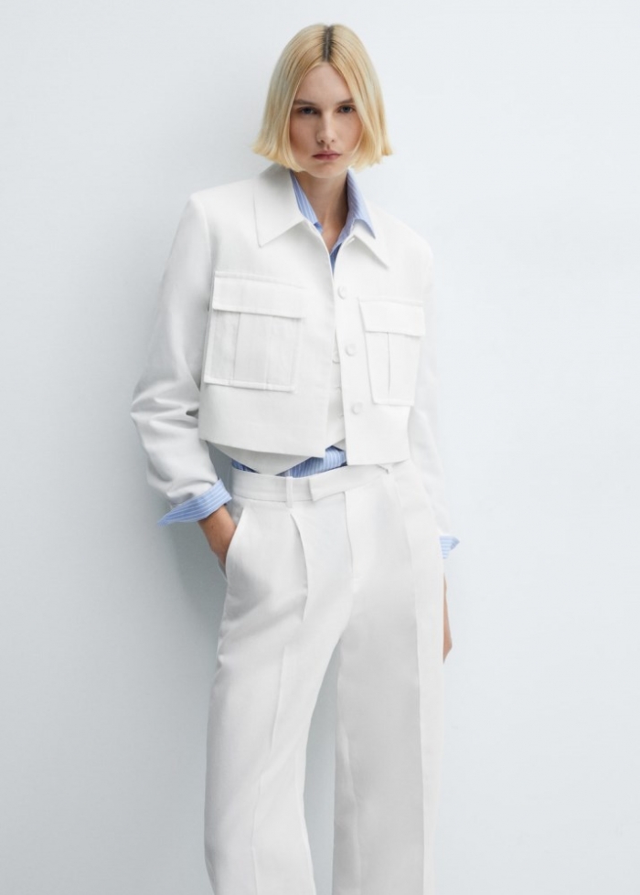 Mango Chaqueta crop traje bolsillos - Blanco