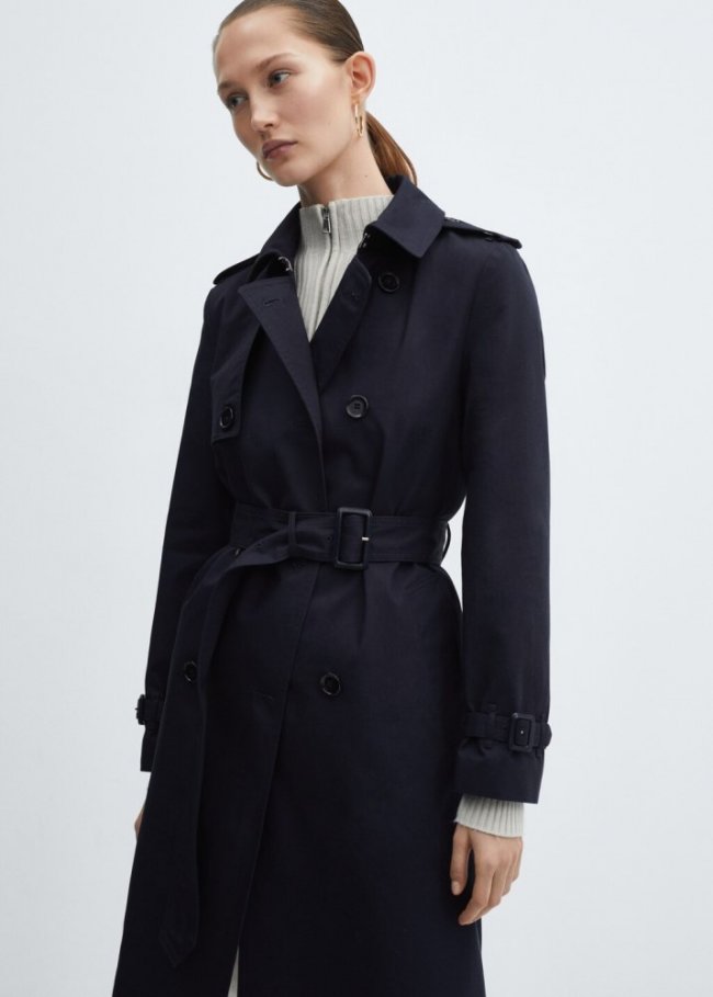 Mango Trench clásico cinturón - Azul marino oscuro