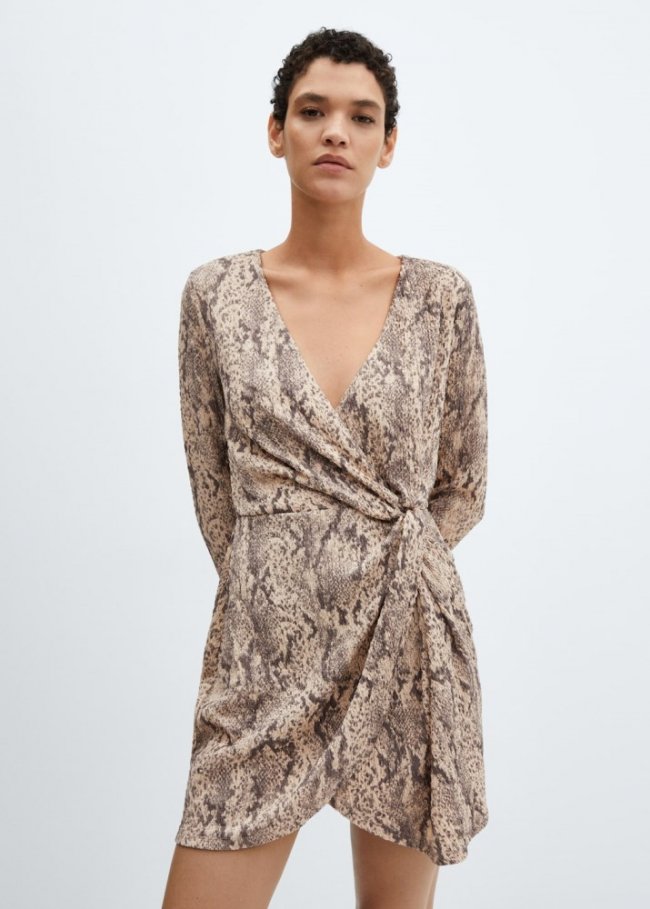 Mango Vestido textura animal print - Beige