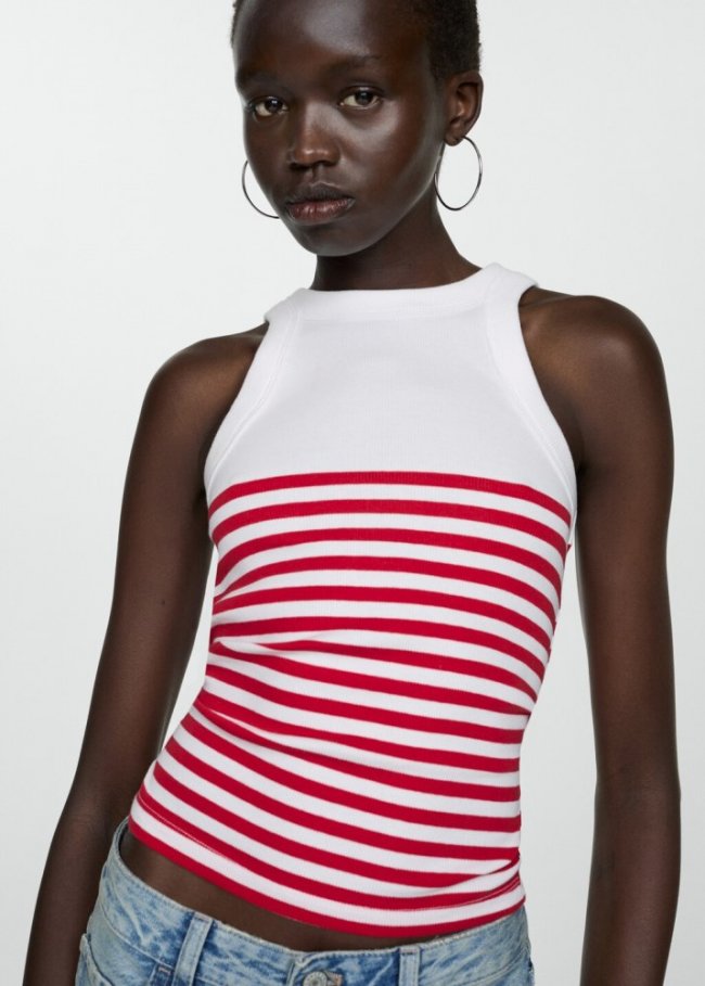 Mango Top estampado rayas - Rojo