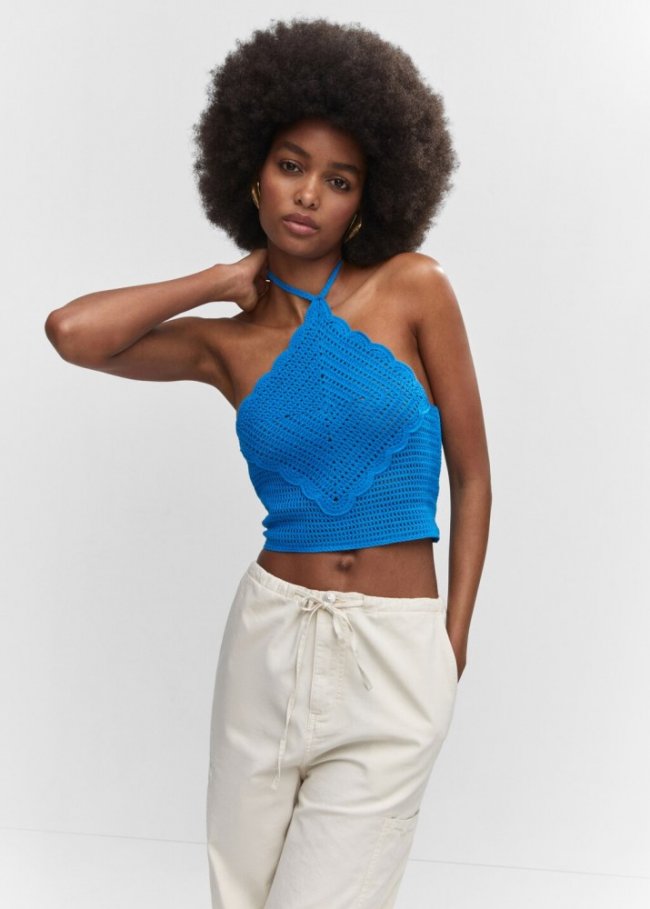 Mango Top lazo cuello - Azul