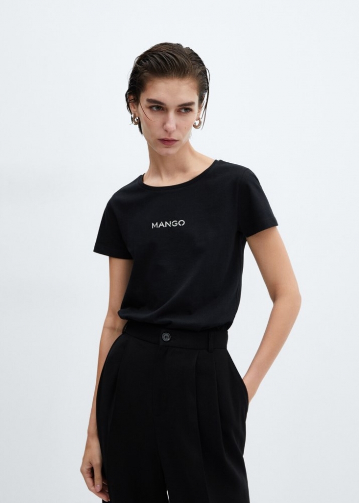 Mango Camiseta algodón logo - Negro