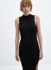 Mango Vestido punto canalé abertura - Negro