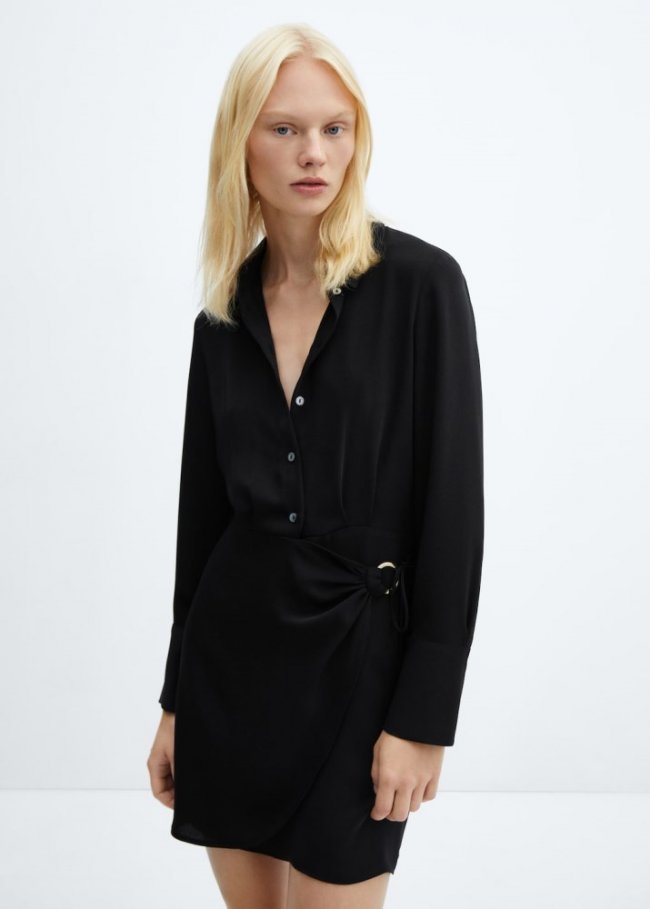 Mango Vestido camisero corto - Negro