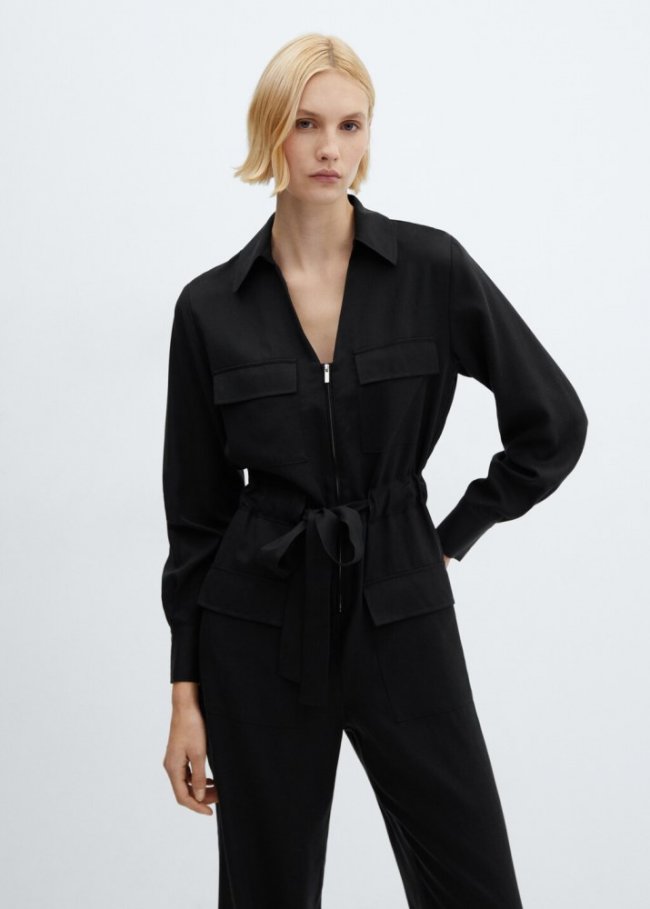 Mango Mono cargo cremallera - Negro