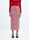Mango Falda tweed pata de gallo - Rosa