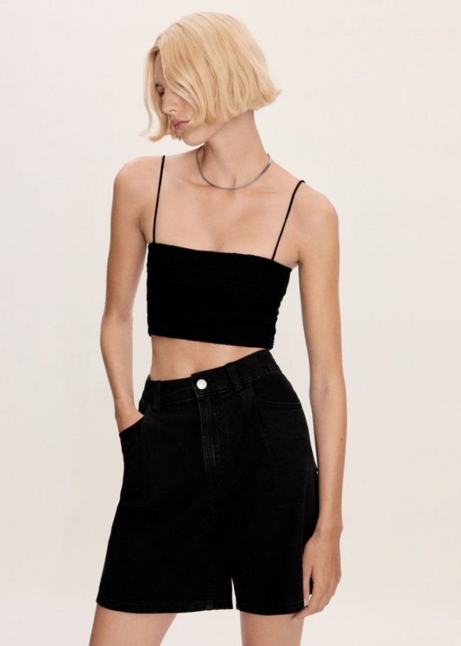 Mango Shorts vaqueros rectos - Denim negro