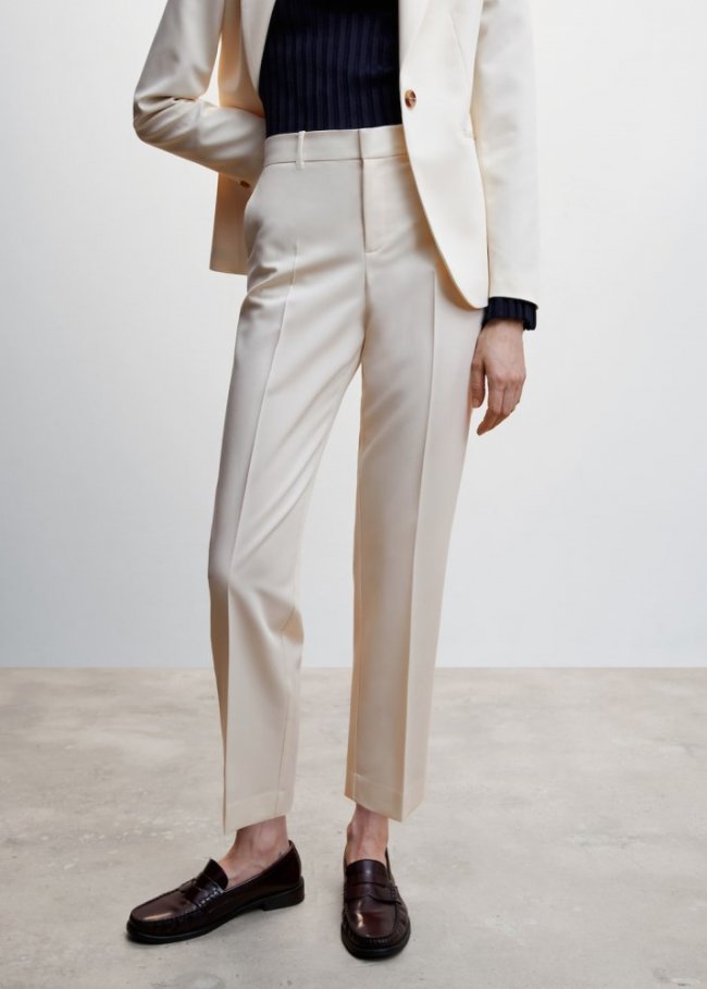 Mango Pantalón recto traje - Crudo