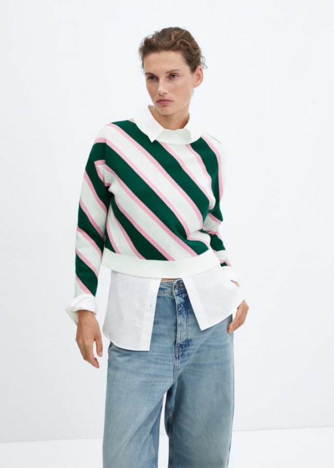 Mango Jersey rayas diagonales - Verde
