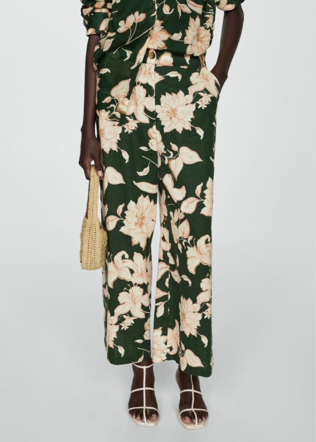 Mango Pantalón estampado flores - Verde