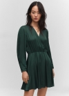 Mango Vestido satinado cruzado - Verde oscuro