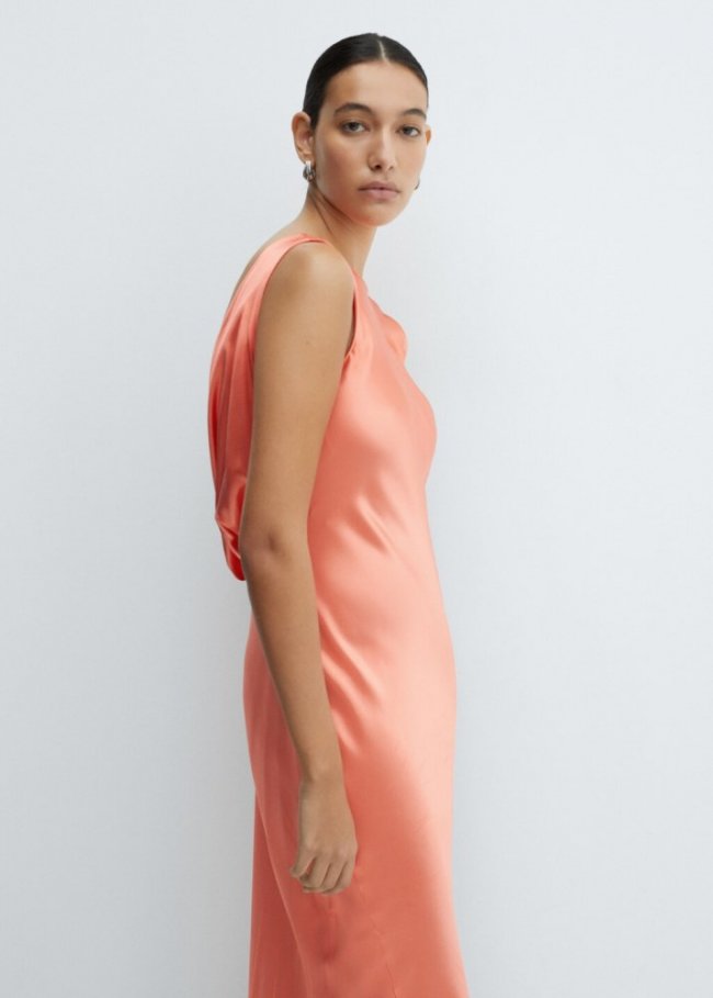 Mango Vestido satinado espalda abierta - Rojo coral