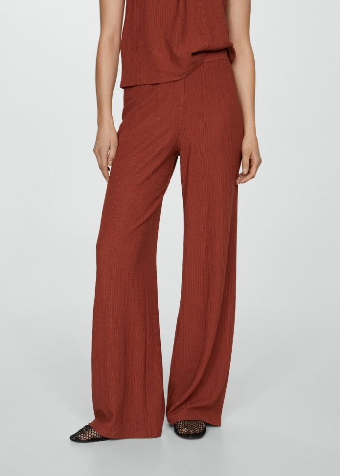 Mango Pantalón textura wideleg - Naranja tostado