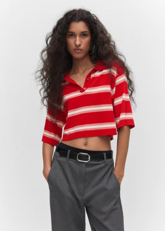 Mango Jersey estilo polo rayas - Rojo